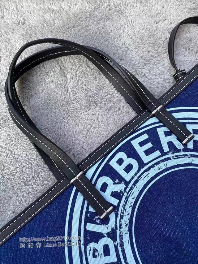 Burberry專櫃新款包包 巴寶莉徽標圖案牛仔布Beach Tote沙灘托特包手提包  db1222